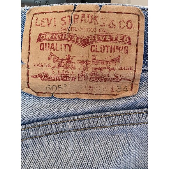 Levi's 505 Jeans 34x31 Men's Regular Fit Straight Leg Light Wash Red Tab Fraying - Picture 10 of 12